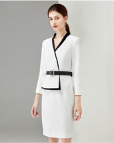 White and Black Three Quarter Skirt Suit - FashionByTeresa